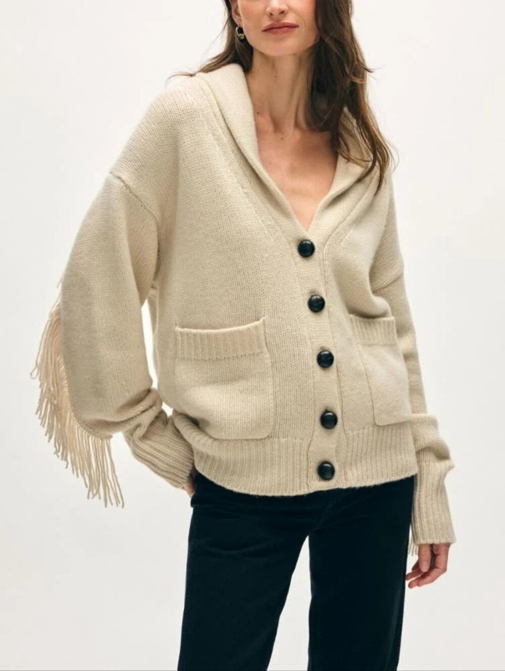 White+Warren          Wool/Cashmere  Blend Luxe Fringe Coatigan In Ivory Medium
